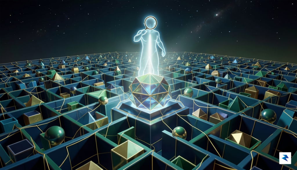 A conceptual digital illustration showing a complex maze of interconnected&hellip;