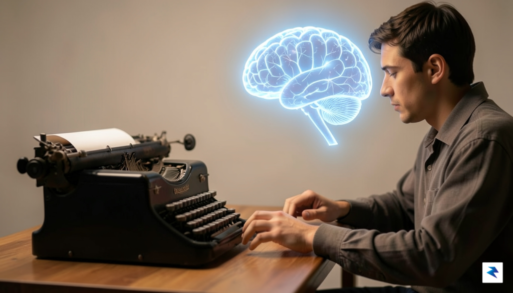A conceptual image of a person sitting at a desk&hellip;