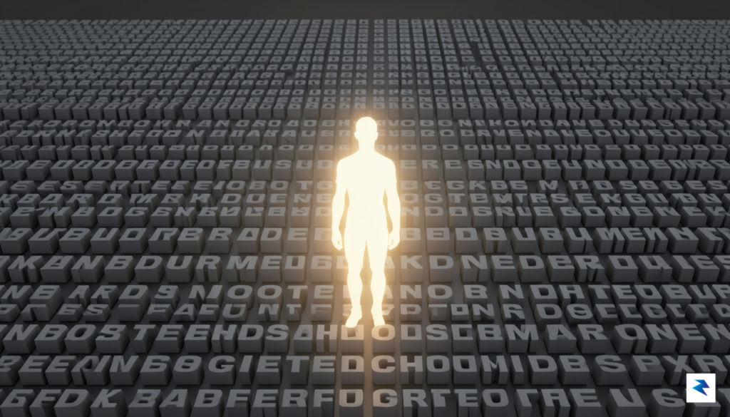 A conceptual digital illustration showing a glowing, human-like silhouette standing&hellip;
