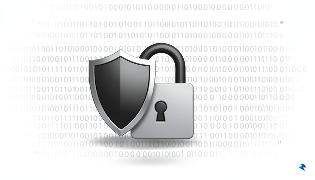 A clean, professional digital security graphic showing a shield icon&hellip;