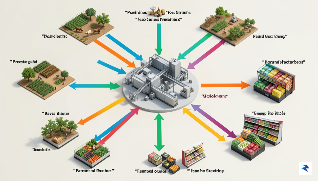 An overhead, high-resolution infographic style illustration showing a complex web…