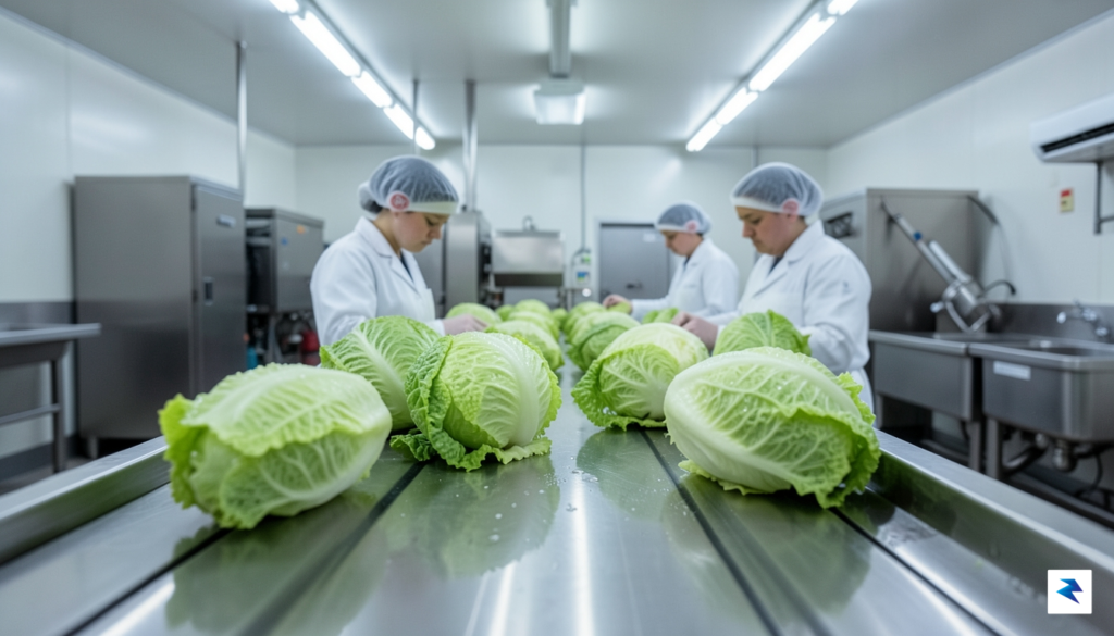 A close-up, high-definition photograph of fresh, crisp iceberg lettuce heads…