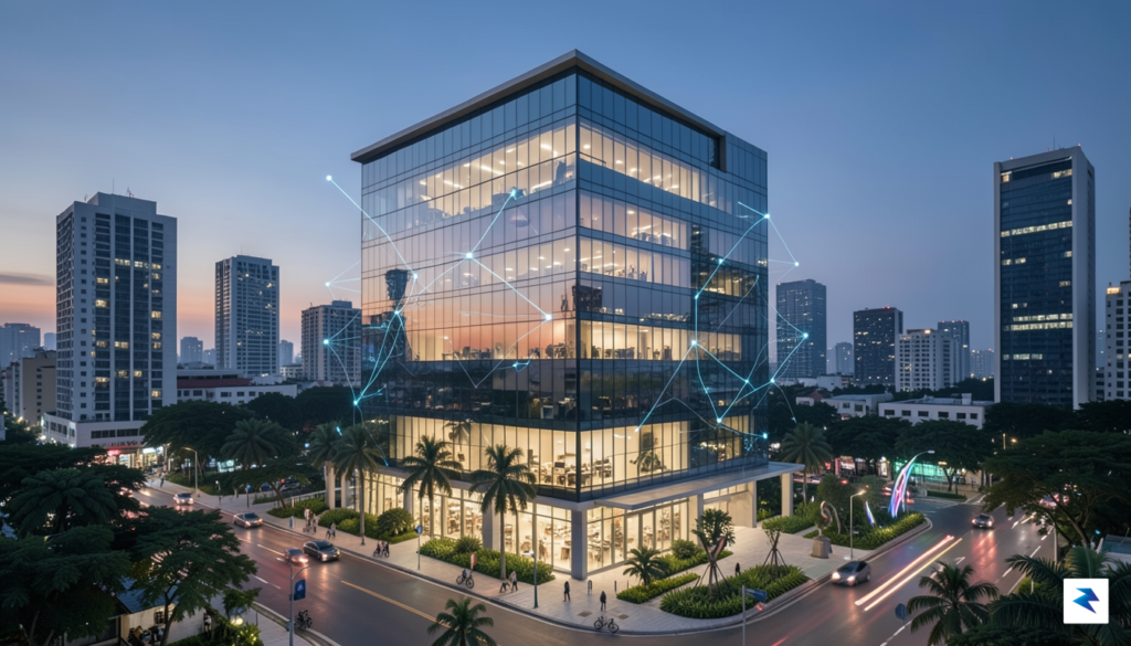 A modern, minimalist glass office building in Jakarta's central business&hellip;
