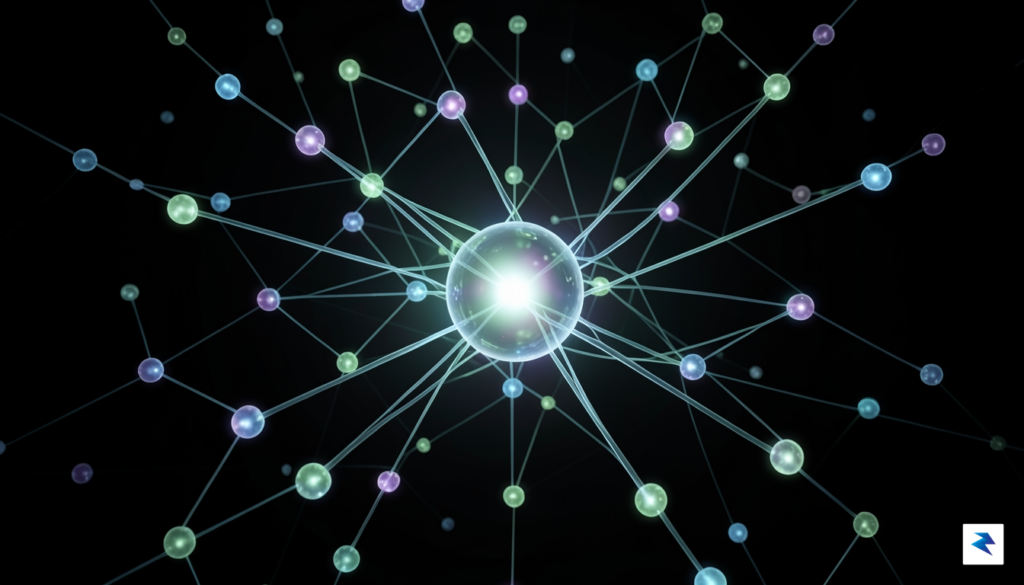 A conceptual digital illustration showing a complex web of glowing&hellip;