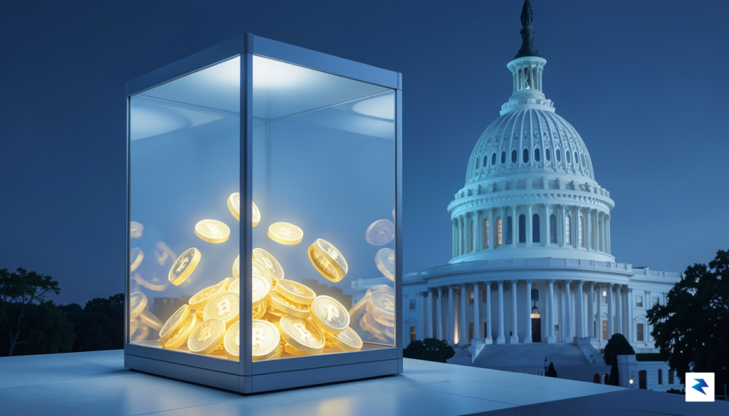 A conceptual digital illustration of a transparent glass vault containing&hellip;
