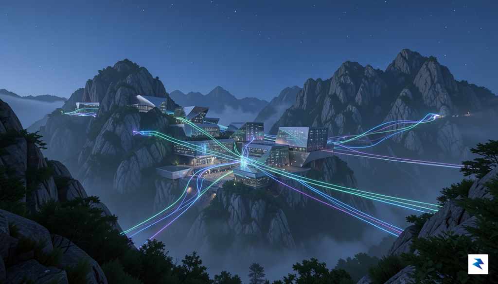 A conceptual digital art piece showing a futuristic data center&hellip;