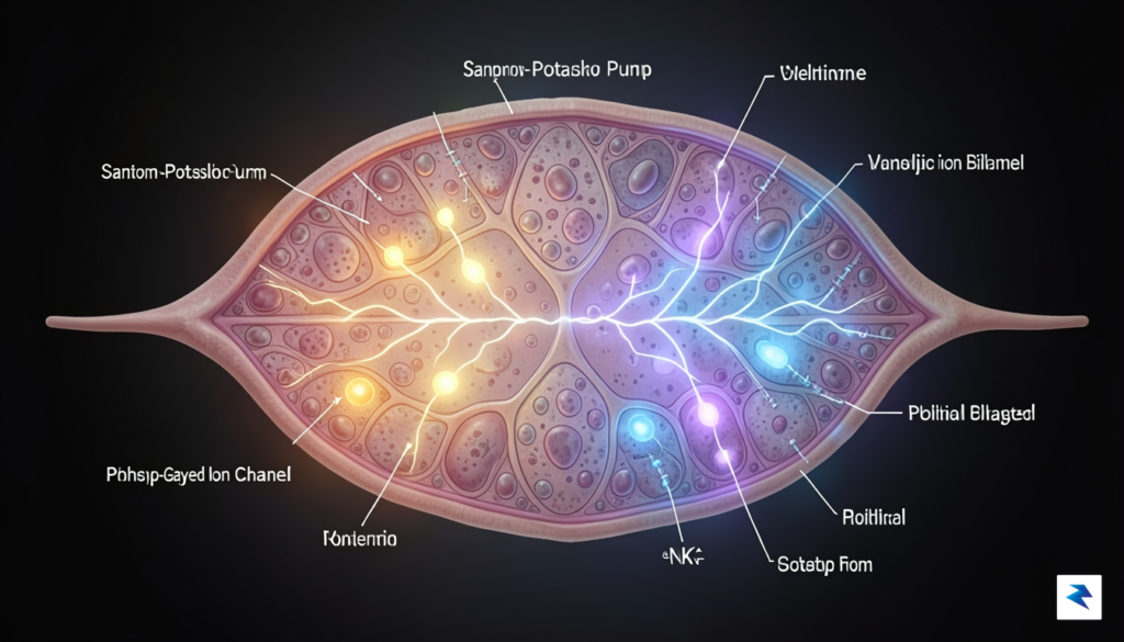A detailed scientific illustration showing a cross-section of a human…