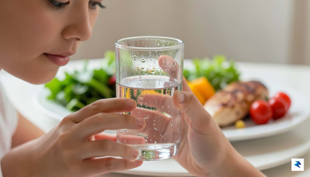 A close-up, high-resolution photograph of a person checking their hydration…