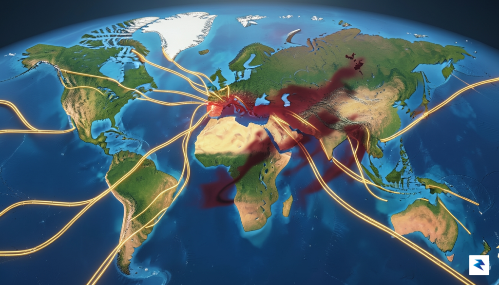 A conceptual digital art piece showing a vibrant global map&hellip;