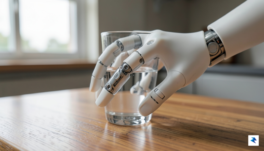 A close-up, high-resolution photograph of a humanoid robot hand with&hellip;