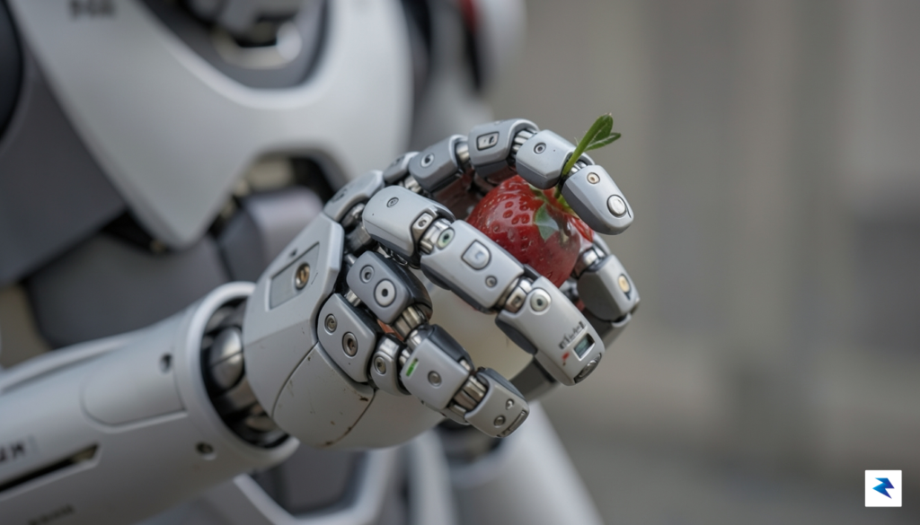 A close-up, high-resolution shot of the 1X Neo robot's hand&hellip;