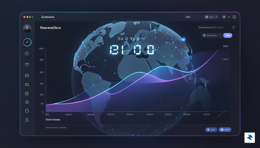 A sleek, futuristic digital financial dashboard showing a graph with…
