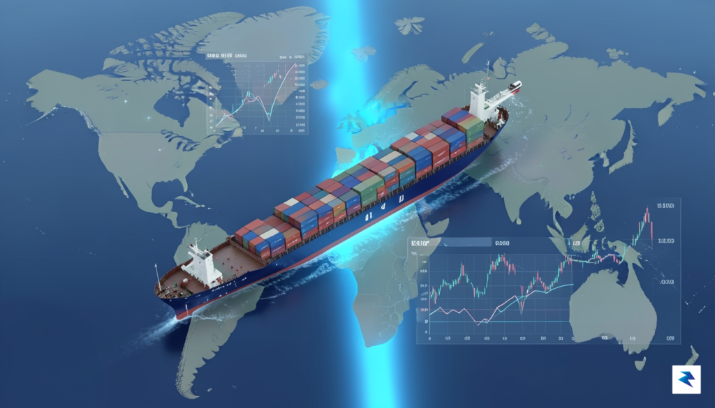 A digital visualization of a massive container ship traversing a&hellip;
