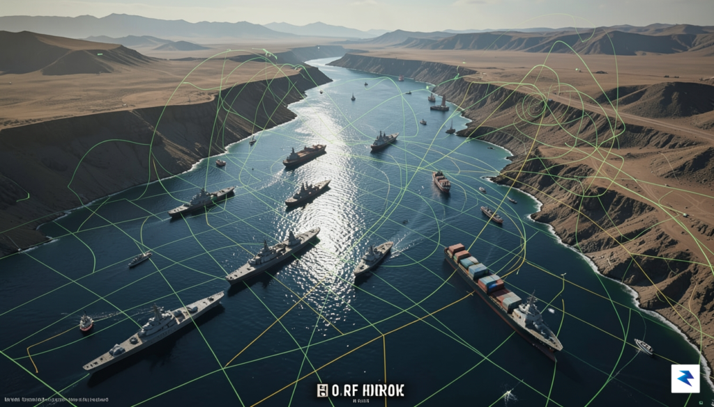 A digital map of the Strait of Hormuz showing radar&hellip;