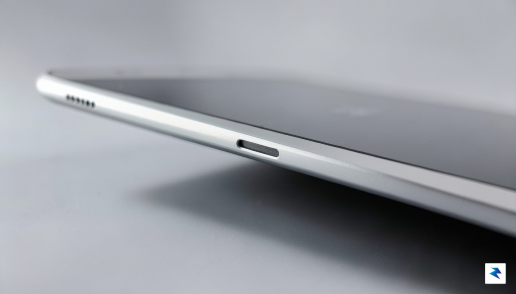 A close-up side profile shot of an entry-level iPad showing&hellip;