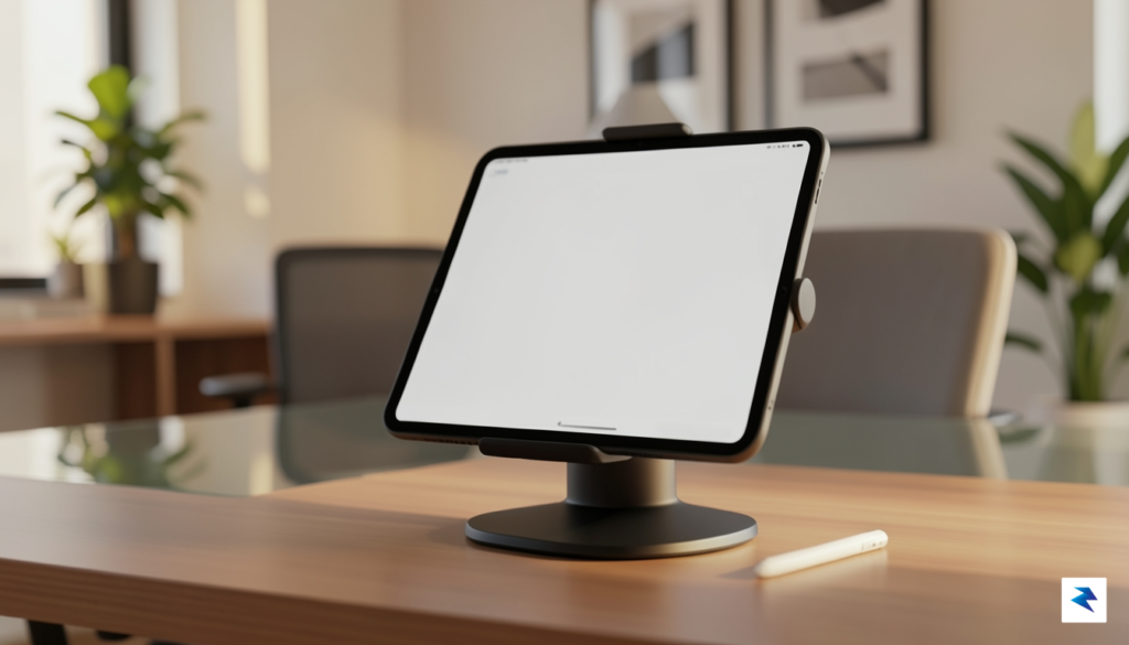 A sleek, professional workspace featuring an iPad Pro mounted on&hellip;