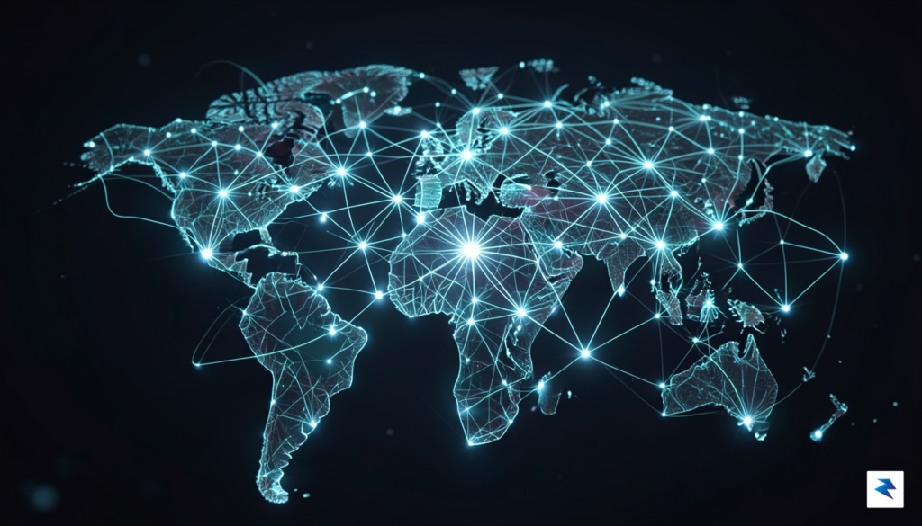 A conceptual digital art piece showing a network of interconnected&hellip;