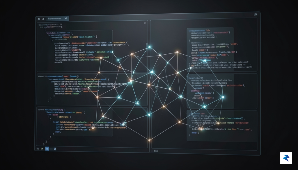 A sleek, modern digital interface displaying complex lines of code…