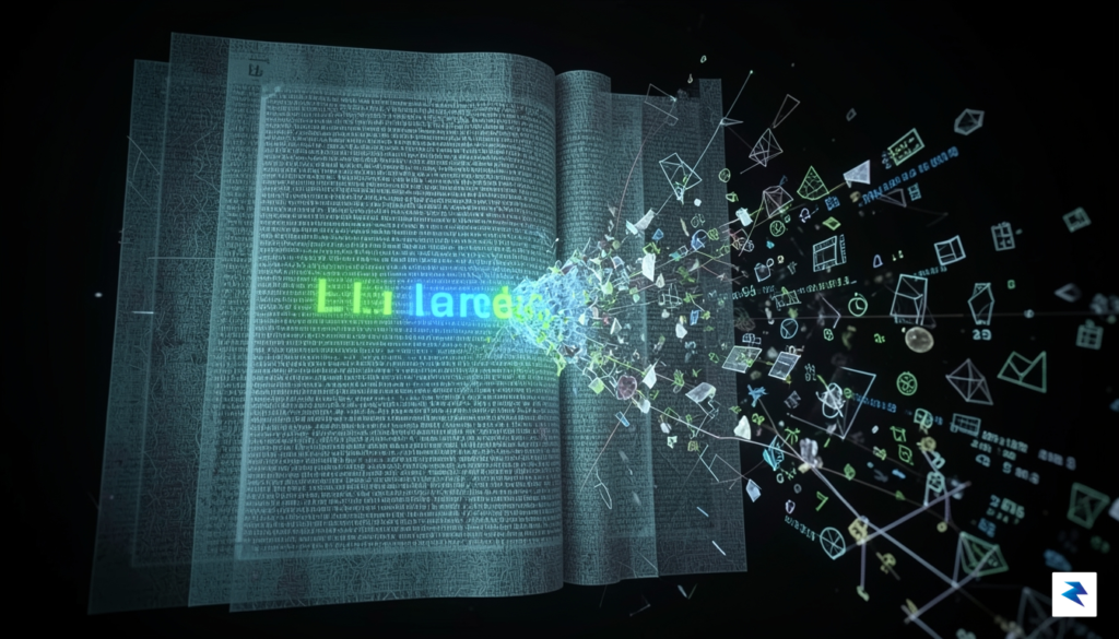 An abstract digital visualization of a dense, glowing legislative document…