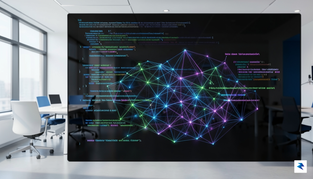 A sleek, futuristic digital interface displaying a glowing network of…