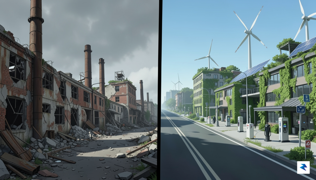 A conceptual digital illustration showing a path diverging into two&hellip;