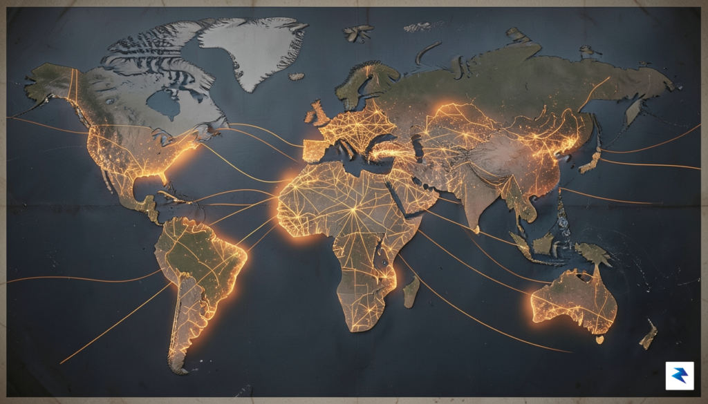 A conceptual digital illustration showing a sprawling global supply chain&hellip;