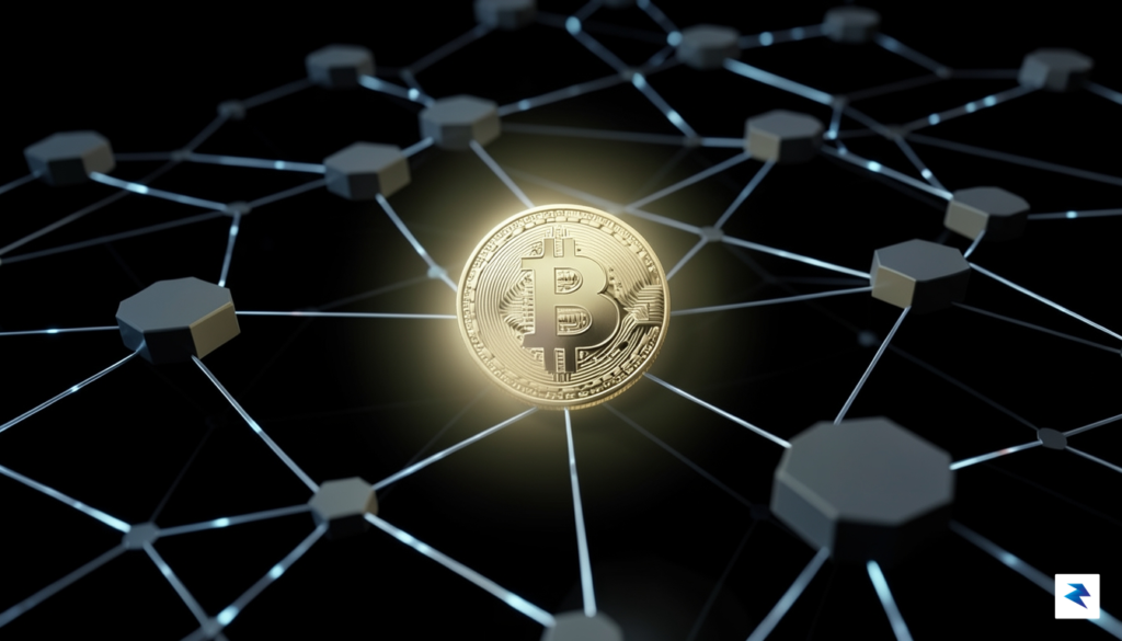 A conceptual digital visualization of a glowing, isolated cryptocurrency token&hellip;