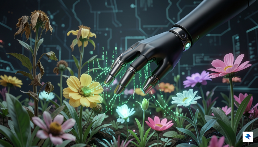 A conceptual illustration showing a digital garden being tended by&hellip;