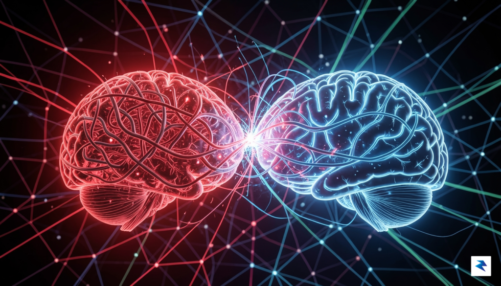 A digital rendering of two stylized artificial intelligence brains, one&hellip;