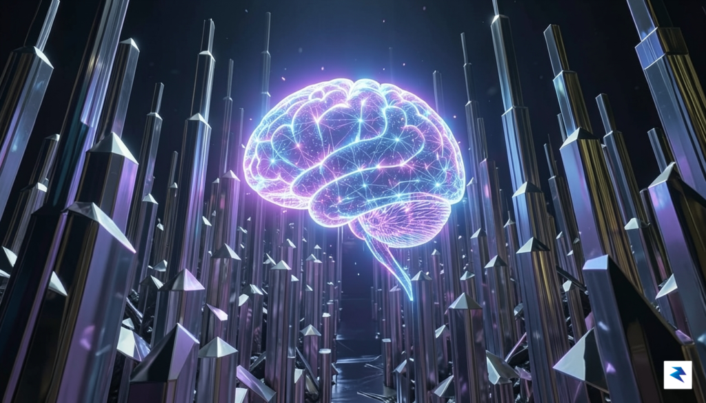 A conceptual digital illustration showing a glowing, intricate human brain&hellip;