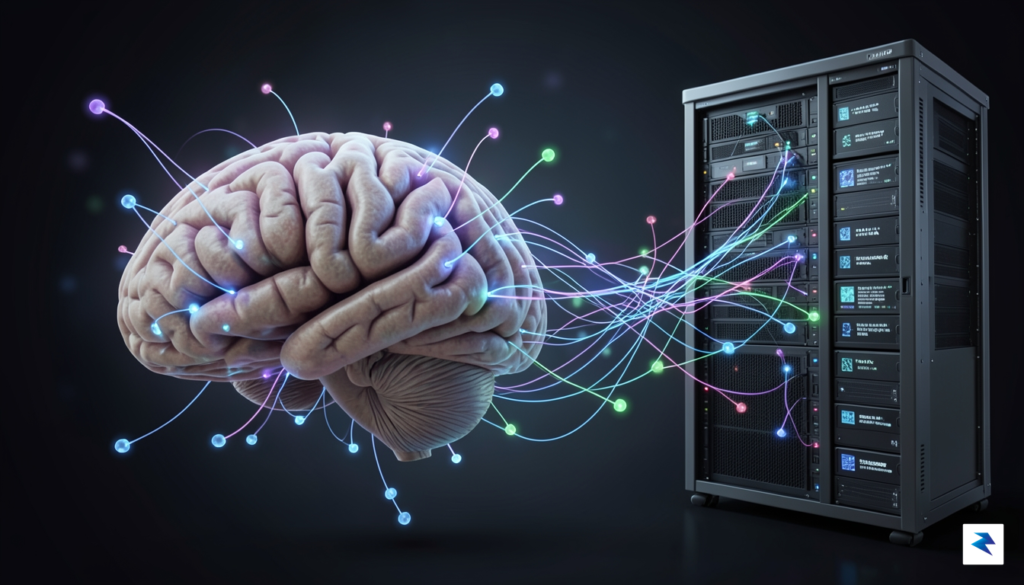 A conceptual digital illustration showing a human brain connected by&hellip;