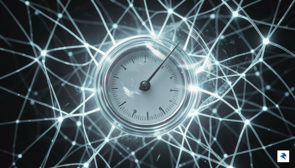 A digital illustration showing a glass gauge needle spinning wildly,…