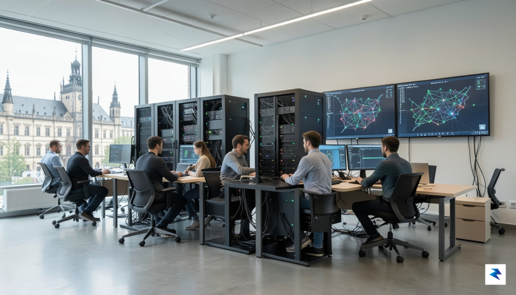 A modern, sleek office interior in Munich featuring engineers working&hellip;