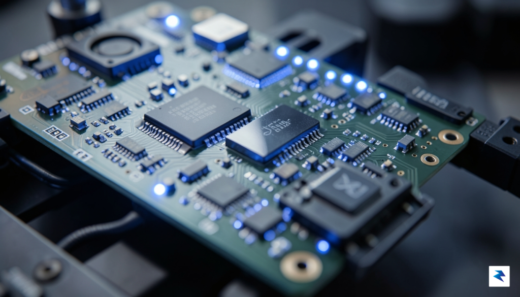 A close-up technical shot of a drone&rsquo;s internal circuit board&hellip;