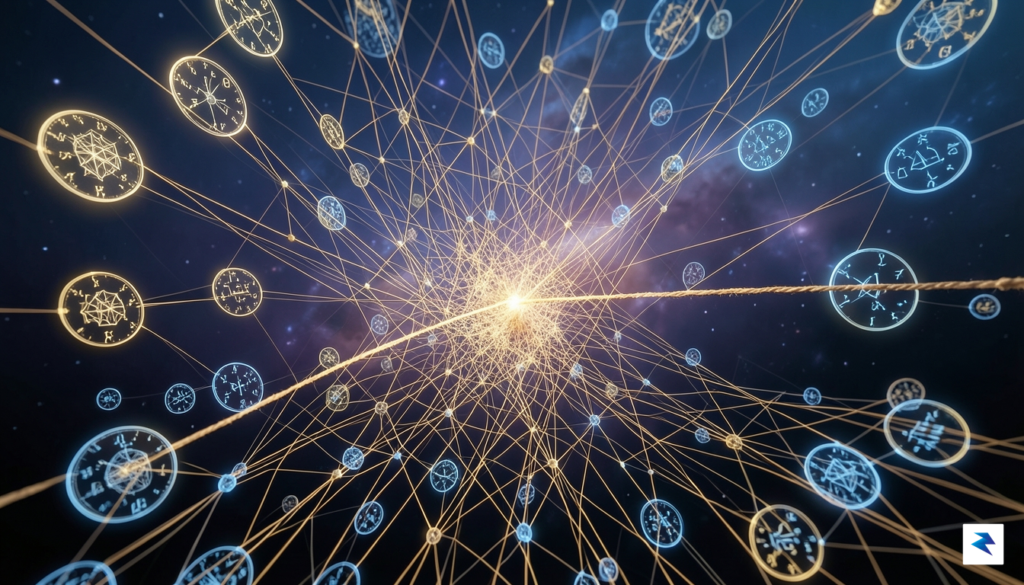 A stylized digital rendering of a complex global supply chain…