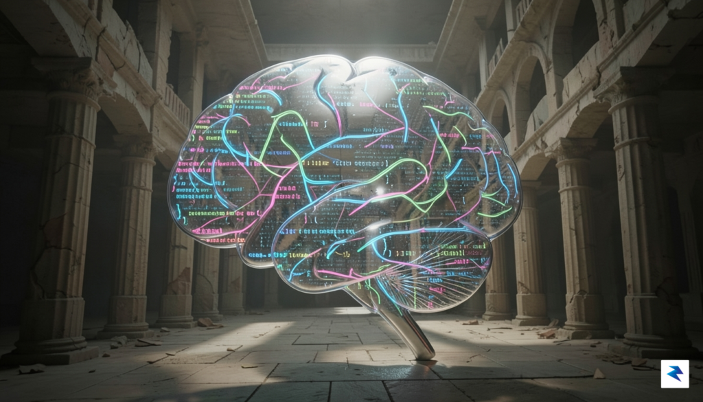 A surreal, high-resolution digital illustration of a human brain silhouette…