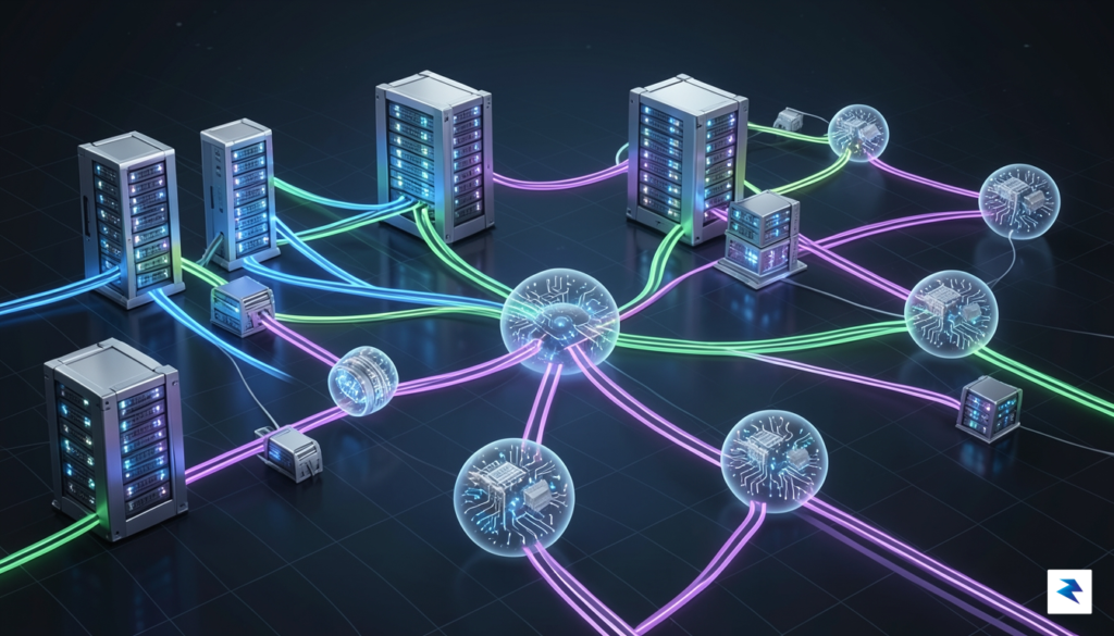 A conceptual digital illustration of a diverse, interconnected network of…