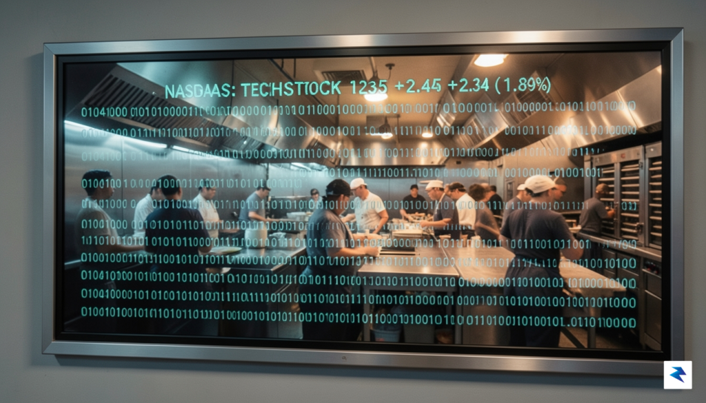 A conceptual digital art piece showing a stock market ticker&hellip;