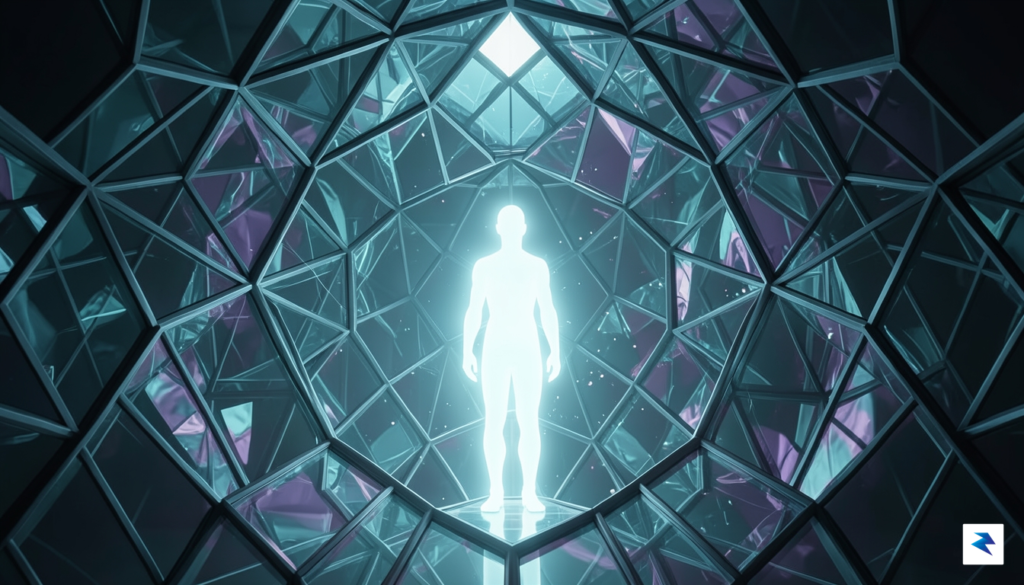 A conceptual digital illustration showing a glowing, translucent human silhouette&hellip;