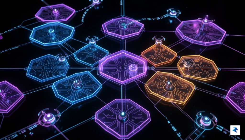A conceptual digital visualization of a Zero Trust architecture, showing…