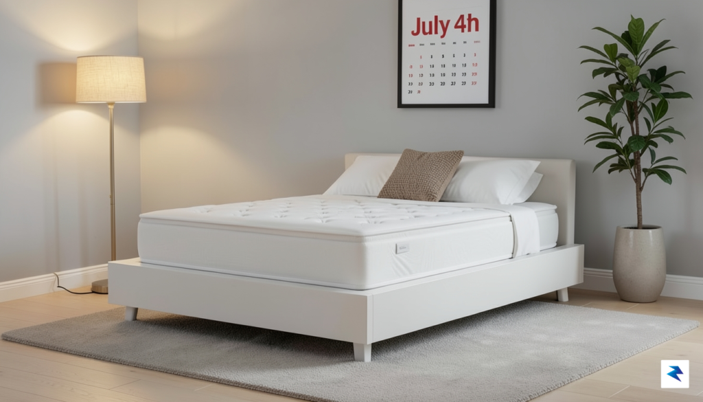 A vibrant, modern bedroom scene with a new, plush mattress&hellip;