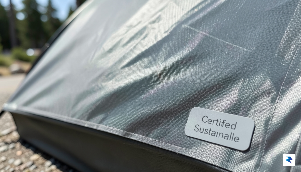 A close-up shot of high-tech, recycled ripstop fabric on a…