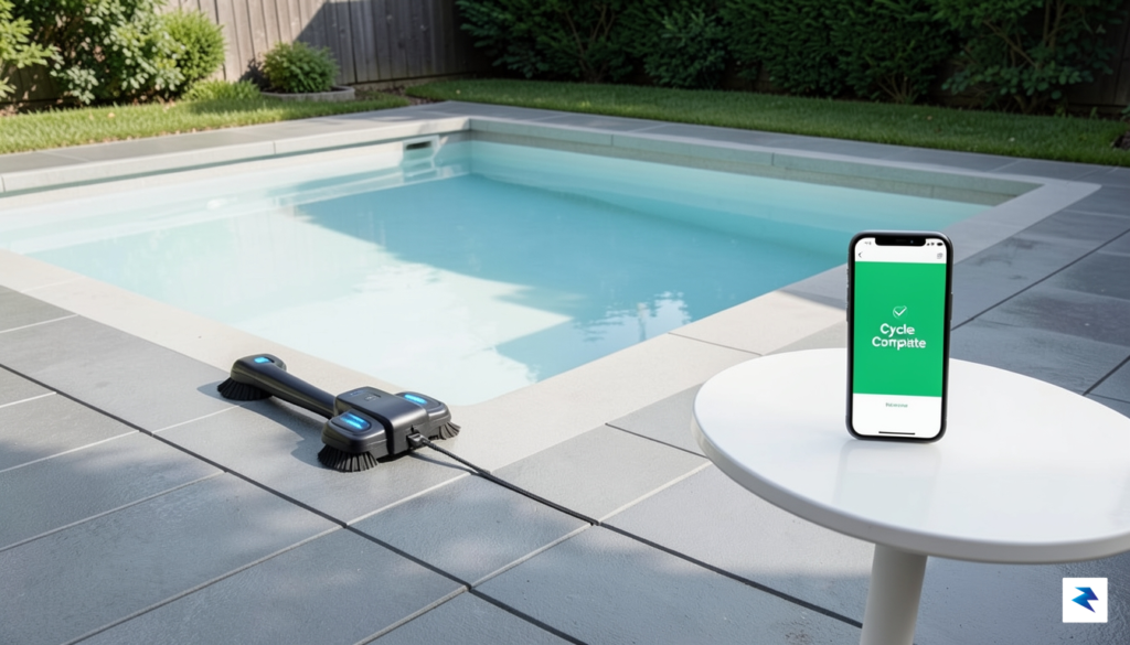 A clean, modern backyard swimming pool with a sleek robotic&hellip;