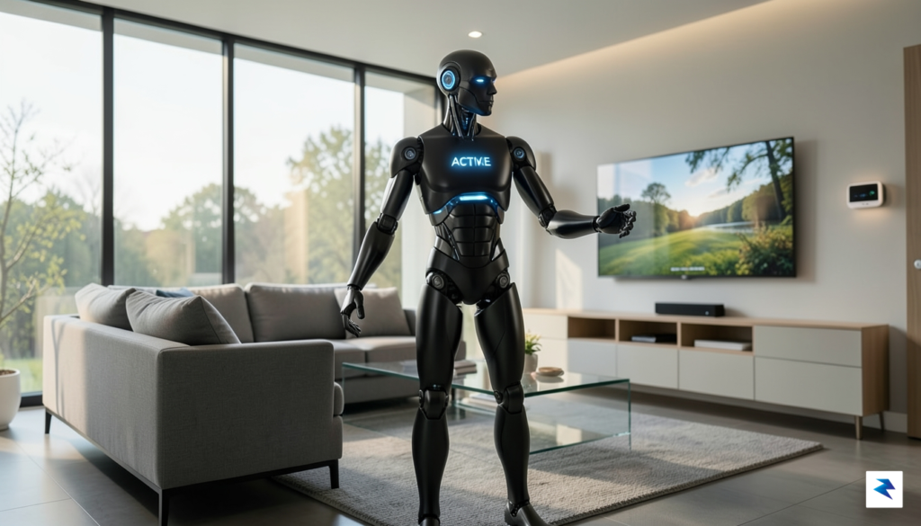 A sleek, futuristic humanoid robot standing in a bright, modern&hellip;