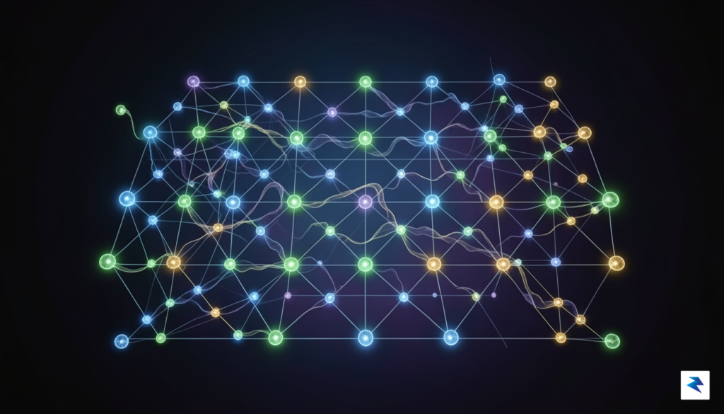 A professional digital visualization showing a complex network of glowing…