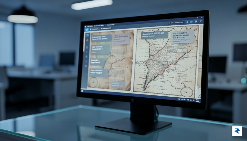 A close-up shot of a glowing digital interface displaying scanned…