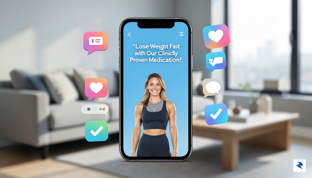 A digital illustration showing a smartphone screen displaying a weight…