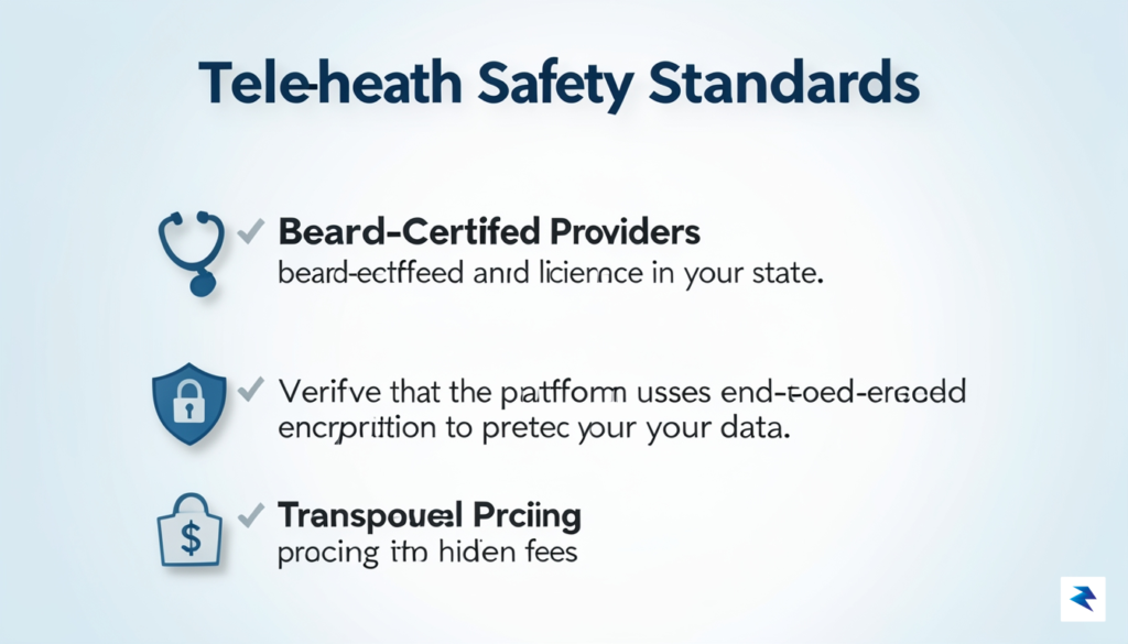 A clean, professional infographic showing a checklist titled "Telehealth Safety…