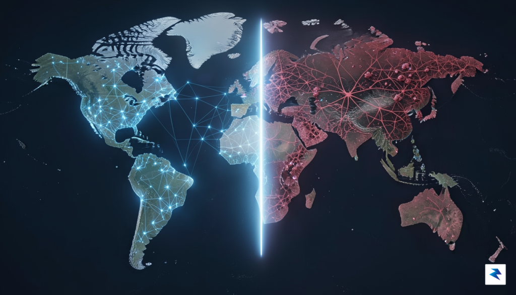 A conceptual digital map of the world split by a&hellip;