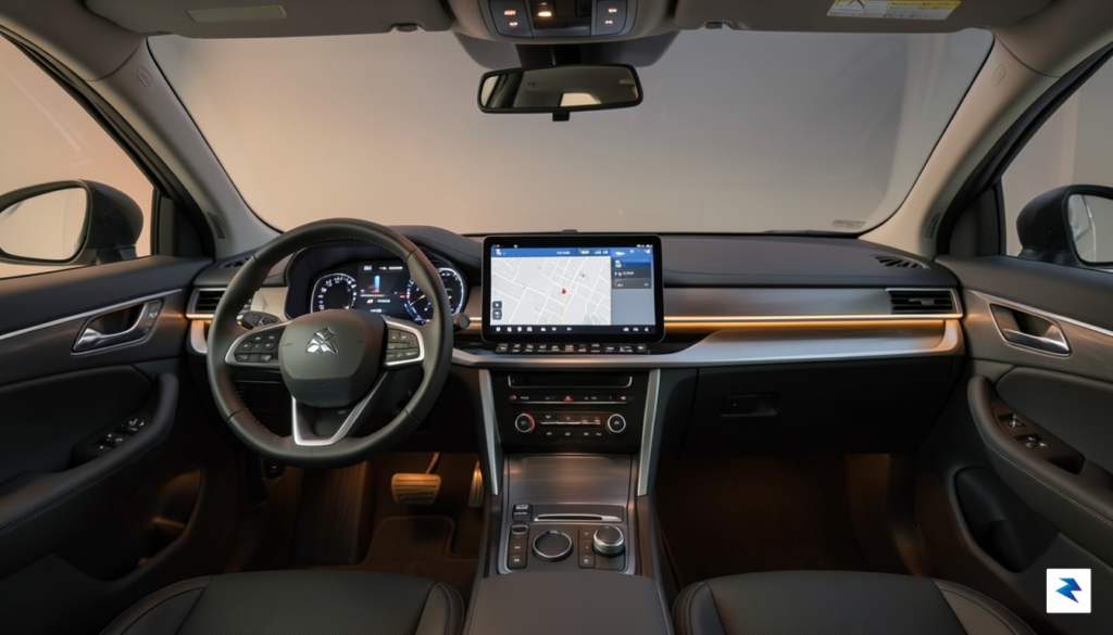 A modern, sleek interior of a Chinese electric vehicle featuring&hellip;